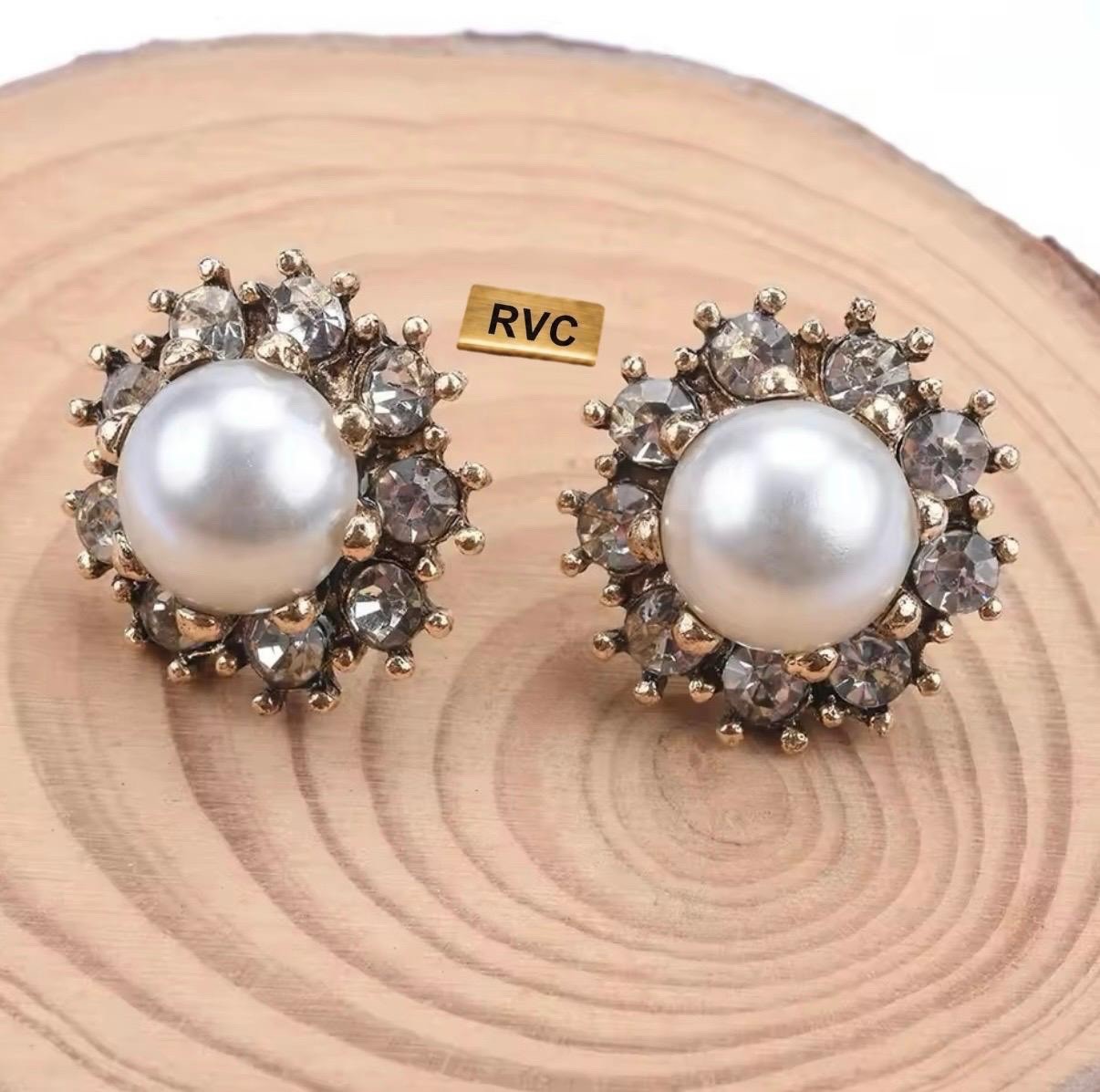 Vintage Style Faux Pearl Crystal Statement Bib Necklace & Earrings Set Women