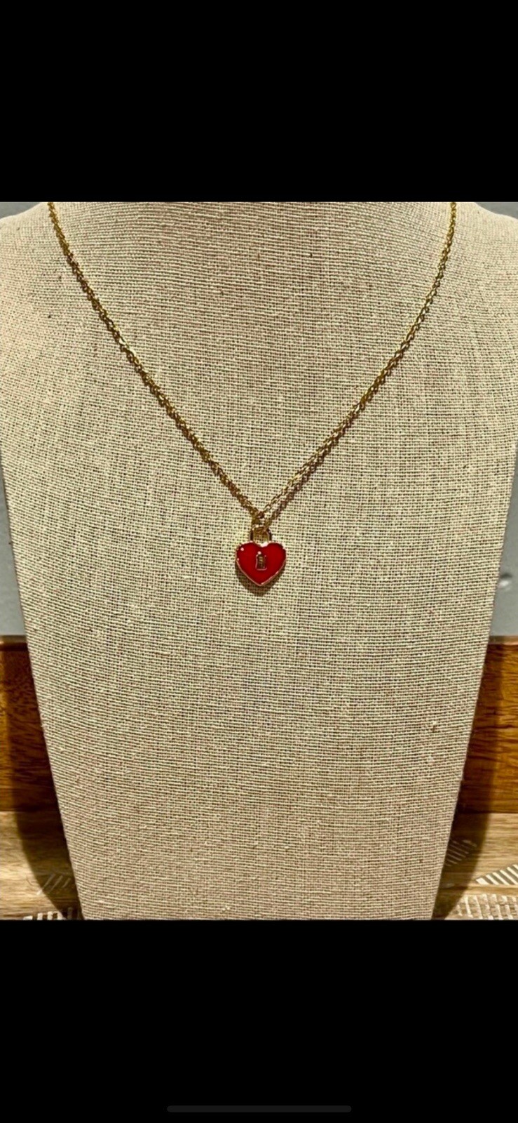 New Adorable Enamel & 14 K Gold Plated Heart Charm On 14 K Gold Chain Necklace