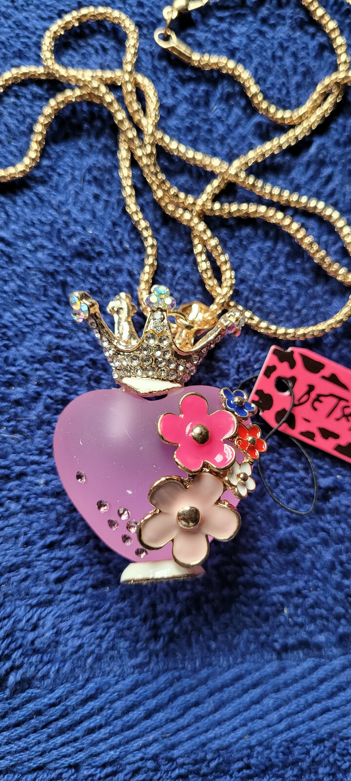 New Betsey Johnson Necklace Vase Flowers Purplish Pinkish Cute Collectible Nice