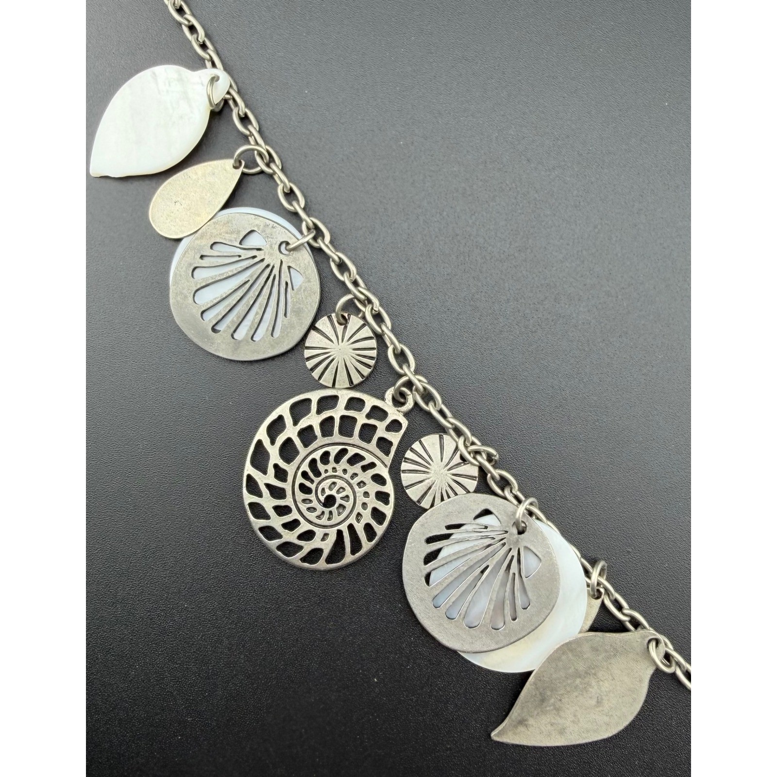 Cookie Lee Necklace Silver Tone Nautical Shell Ammonite Coastal Beach Statement
