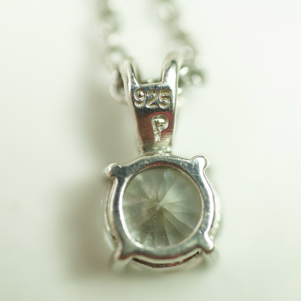 Sterling Silver Cable Chain Clear Colorless Round CZ Pendant Necklace