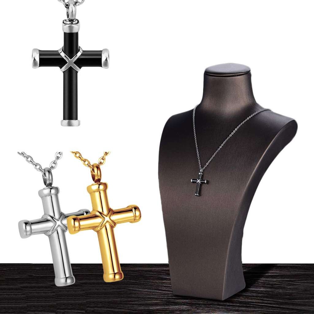 Stainless Steel Adult Unisex Figaro Chain Necklace Cross Pendant Memorial Gift