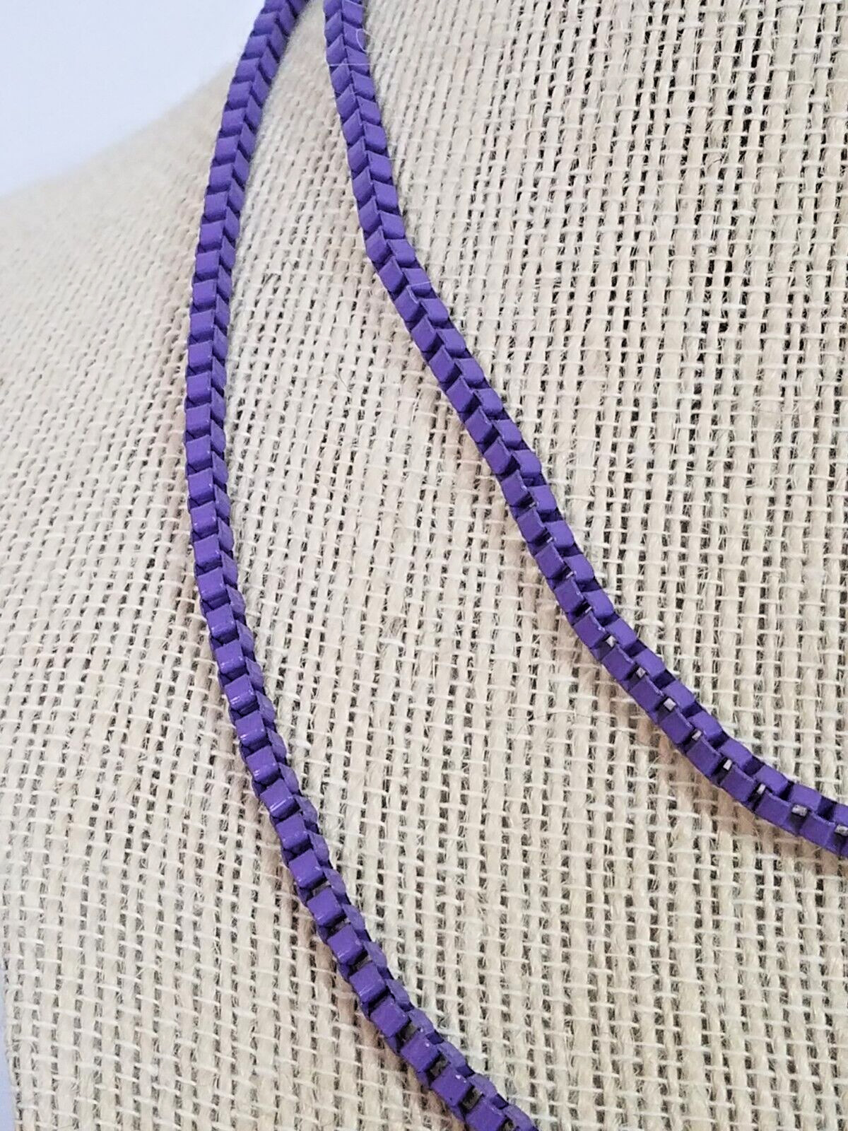 Vintage Venetian Purple Stainless Steel Box Chain Necklace Costume Fashion