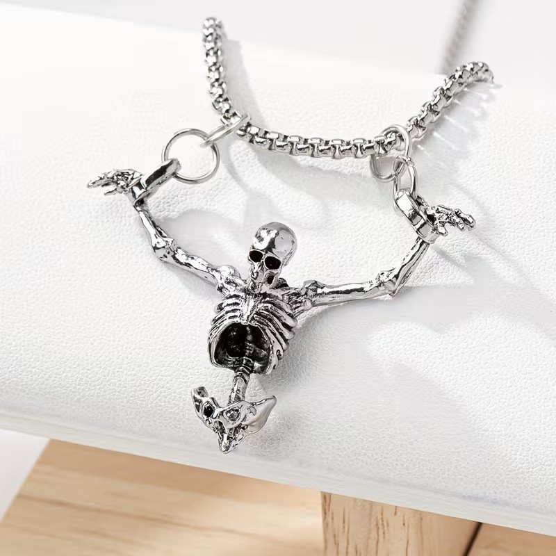 Elegant 925 Sterling Silver Unique Skull Rock & Roll Biker Pendant Necklace