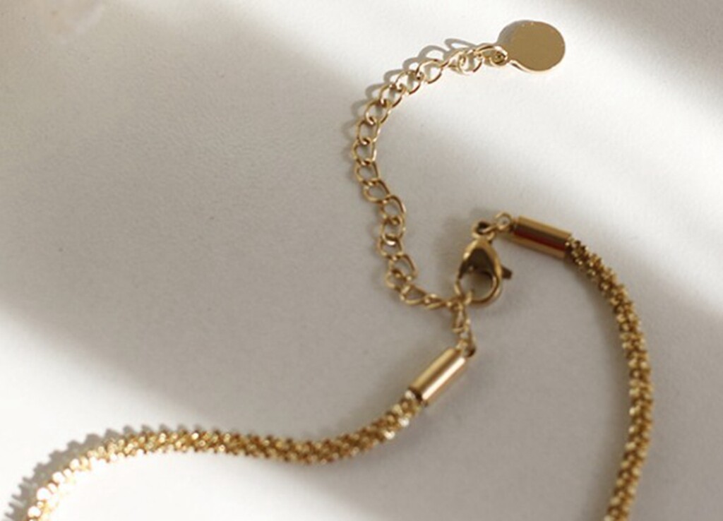 Women Titanium Stainless Steel Bling Gold Margarita Chain Necklace 15.5-17.5″