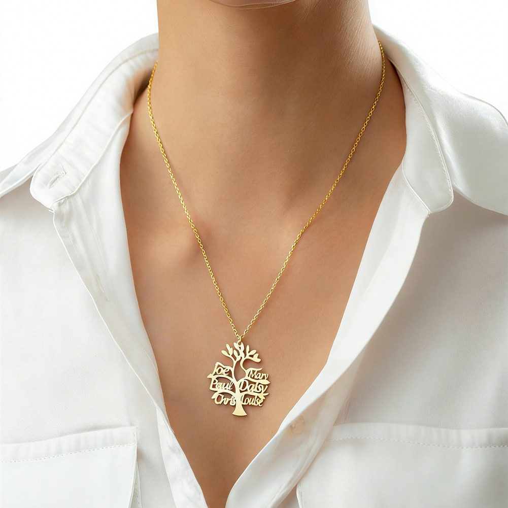 Personalized Family Name Tree of Life Necklace Charm Pendant Custom Gift Jewelry