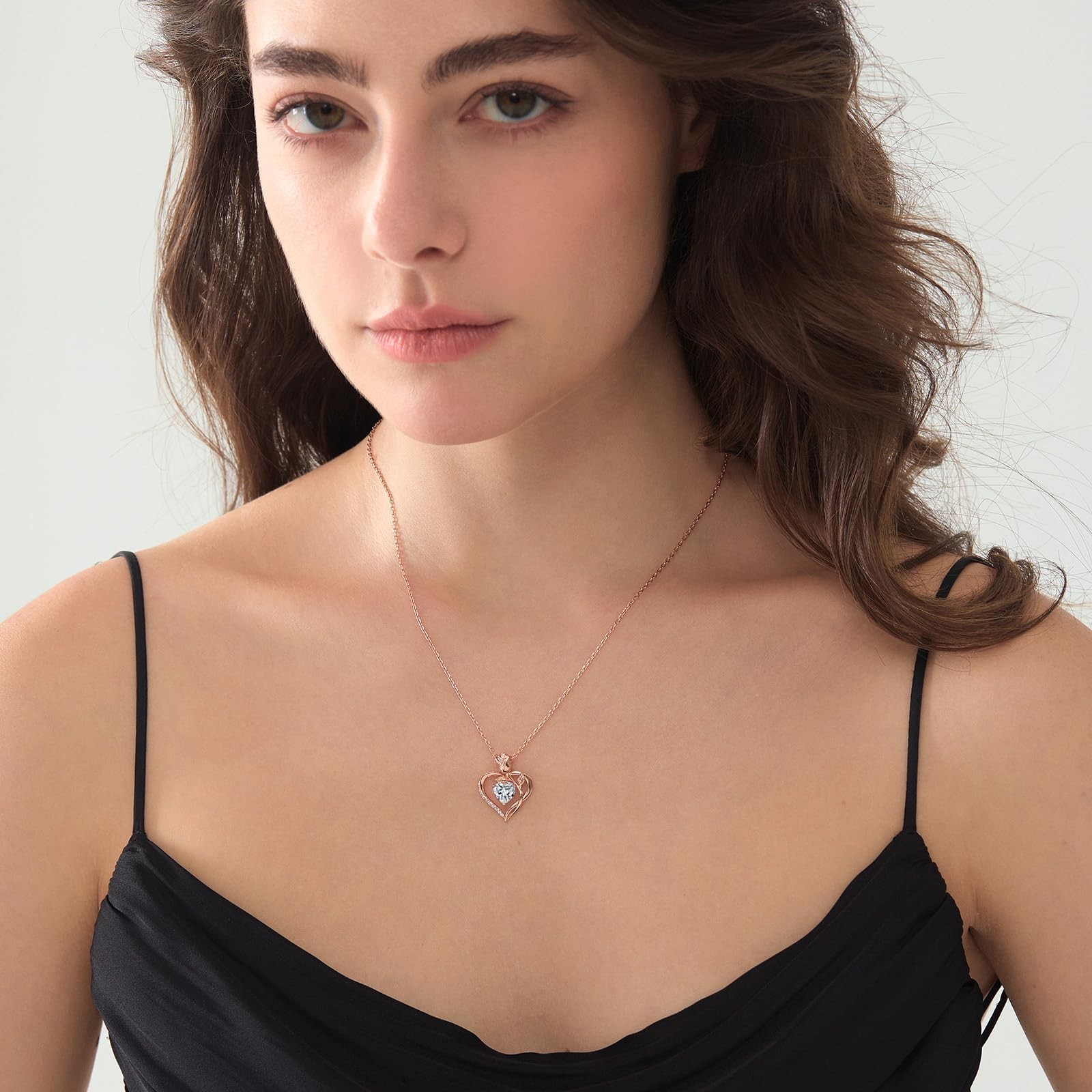 1.2CT Rose Heart Necklace Option of Moissanite or Lab-Grown Medium, Silver