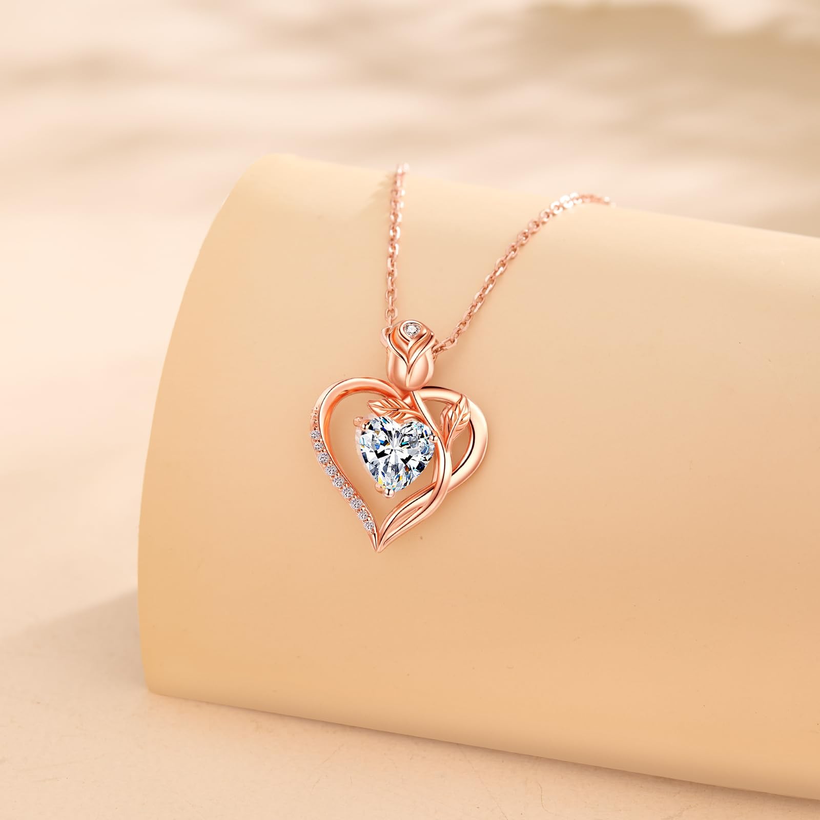 1.2CT Rose Heart Necklace Option of Moissanite or Lab-Grown Medium, Silver