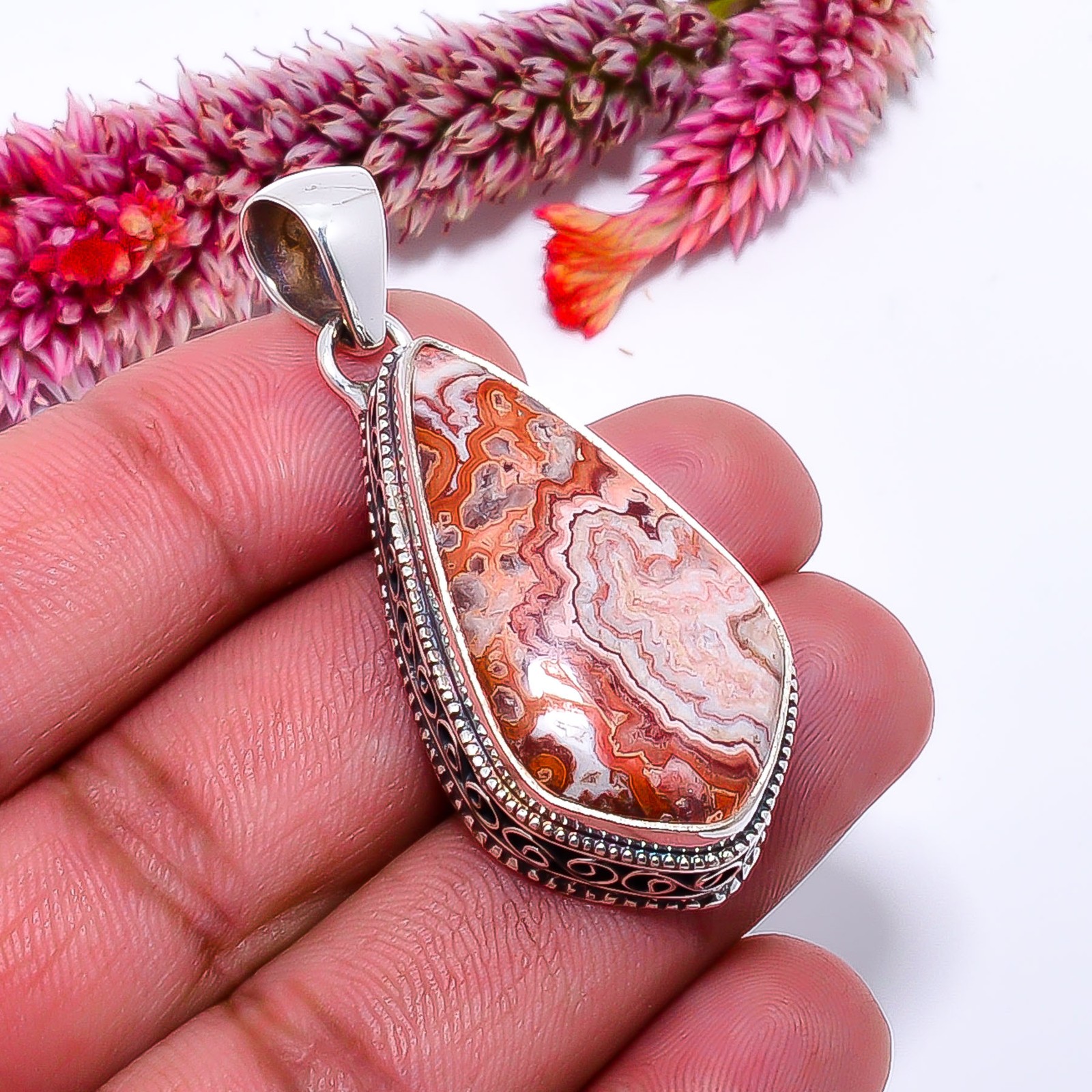 Rosetta Jasper – United State Fine Art 925 Sterling Silver Pendant 1.99″ P114356