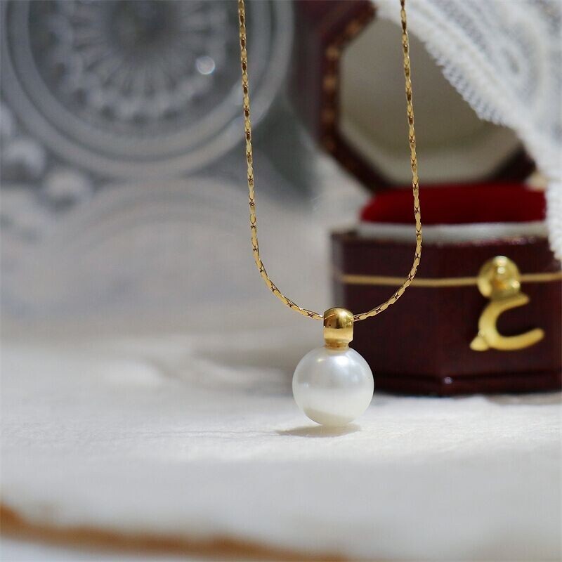 Woman 18K Gold Plated Golded Bead Ball Pearl Charm Necklace Chain