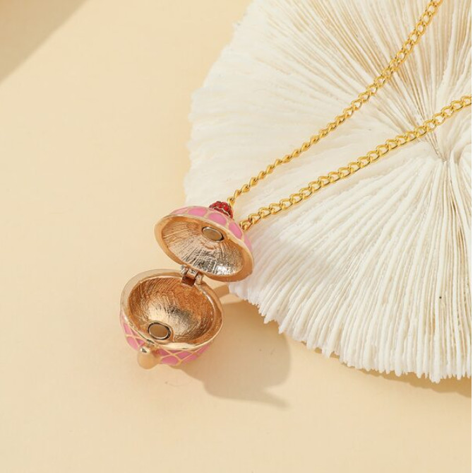 Pink & Gold Teapot Necklace – Cute, Locket Style – Coffee, Tea, Cute Gift