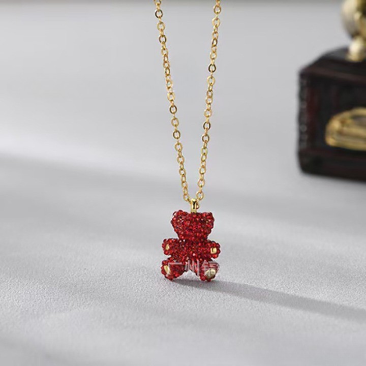 Swarovski Teddy Bear Rose gold red Necklace for Women