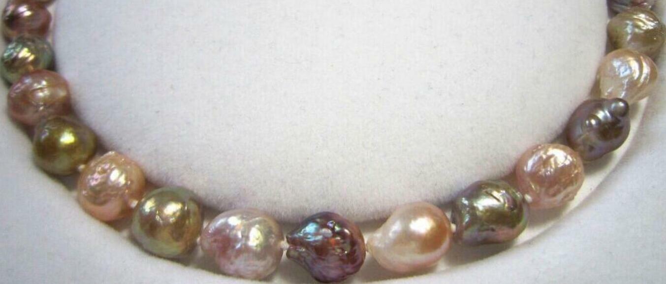 Huge 12-15mm Genuine Natural South Sea MultiColor Baroque Pearl Necklace 18″