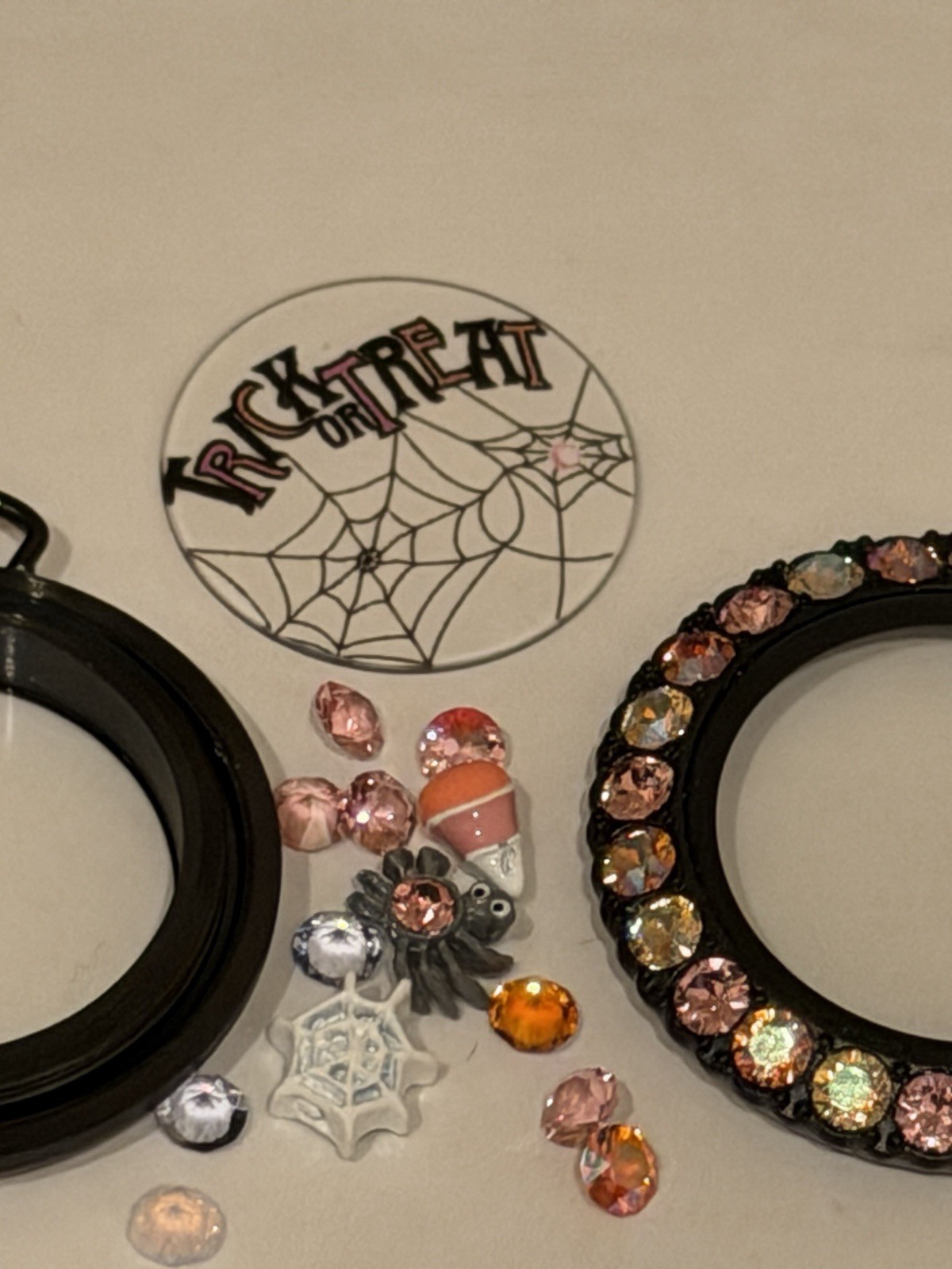 Origami Owl Medium Black Lavender Crystal Halloween Locket