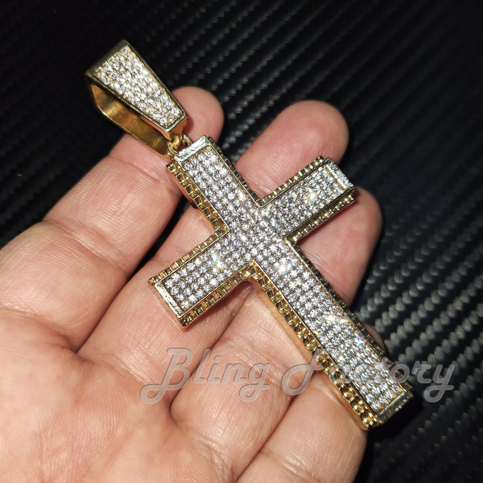 HIP HOP ICED ICY GOLD PLATED LARGE HOLY CROSS CUBIC ZIRCONIA BLING CHARM PENDANT