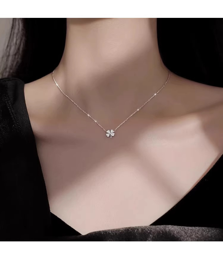 18K White Gold Plated Four Leaf Clover Necklace, Valentine’s Day Gift for Her
