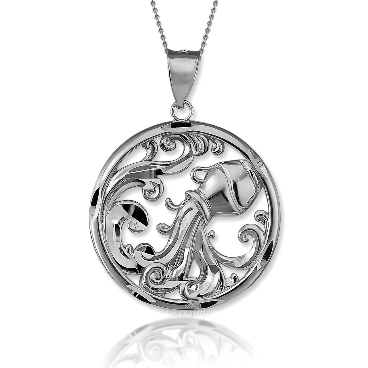 Sterling Silver Zodiac Round DC Pendant Necklace | 12 Horoscope Signs Available