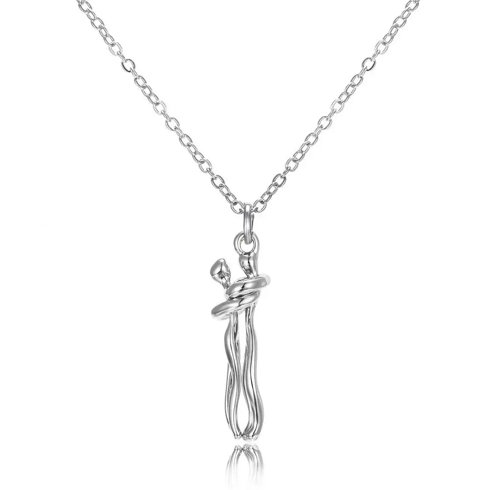 Couple Hug Necklace Pendant Chain Romantic Jewelry Gift Men Women Lovers