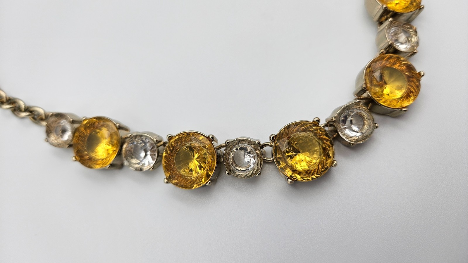 J.Crew Yellow Topaz Cushion Cut Crystal Riviere Choker Necklace Gold Tone