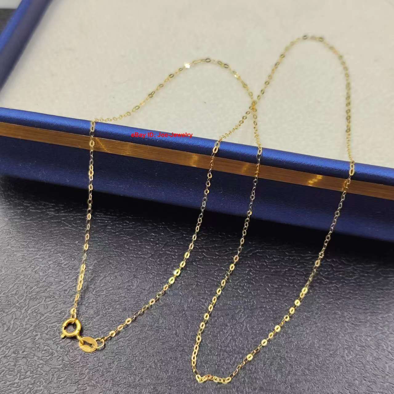Real 18K Yellow Gold 1.1mm THIN Cable Link Chain Women’s Necklace 17.7inch