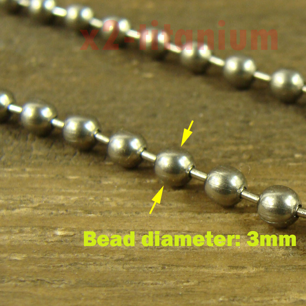 Pure Titanium Ti 3mm ball bead chain necklace anti-allergy Military XTi030