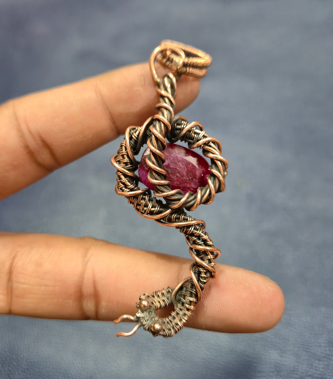 Faceted Kashmir Ruby Copper Wire Wrapped Jewelry Gemstone Handmade Pendant