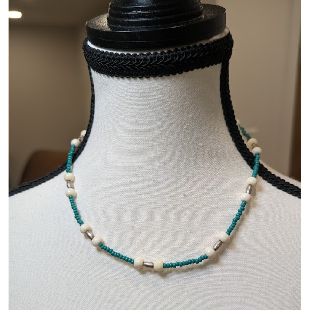 Coastal Boho Beaded Necklace | Turquoise Silver Tone Accents