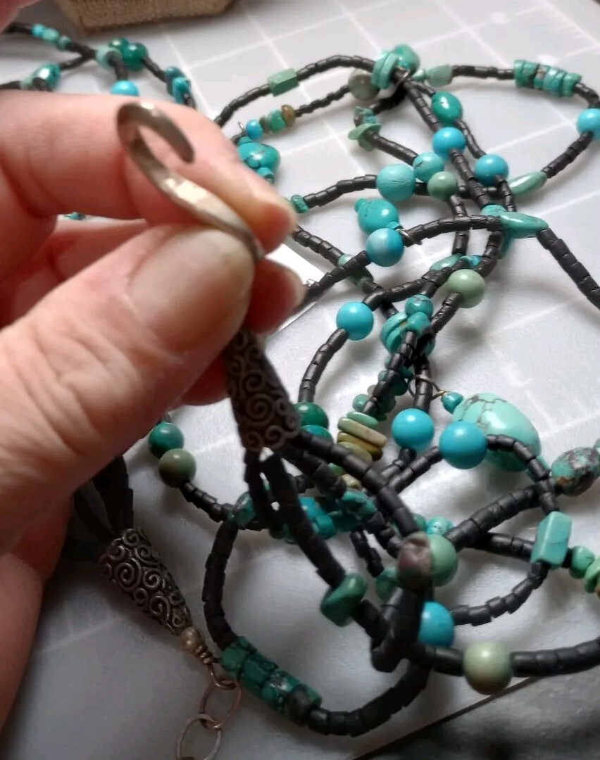 Av925 Marked Closure Hook Blue Rock,Stone Unknown Beaded Multistrand 16″necklace