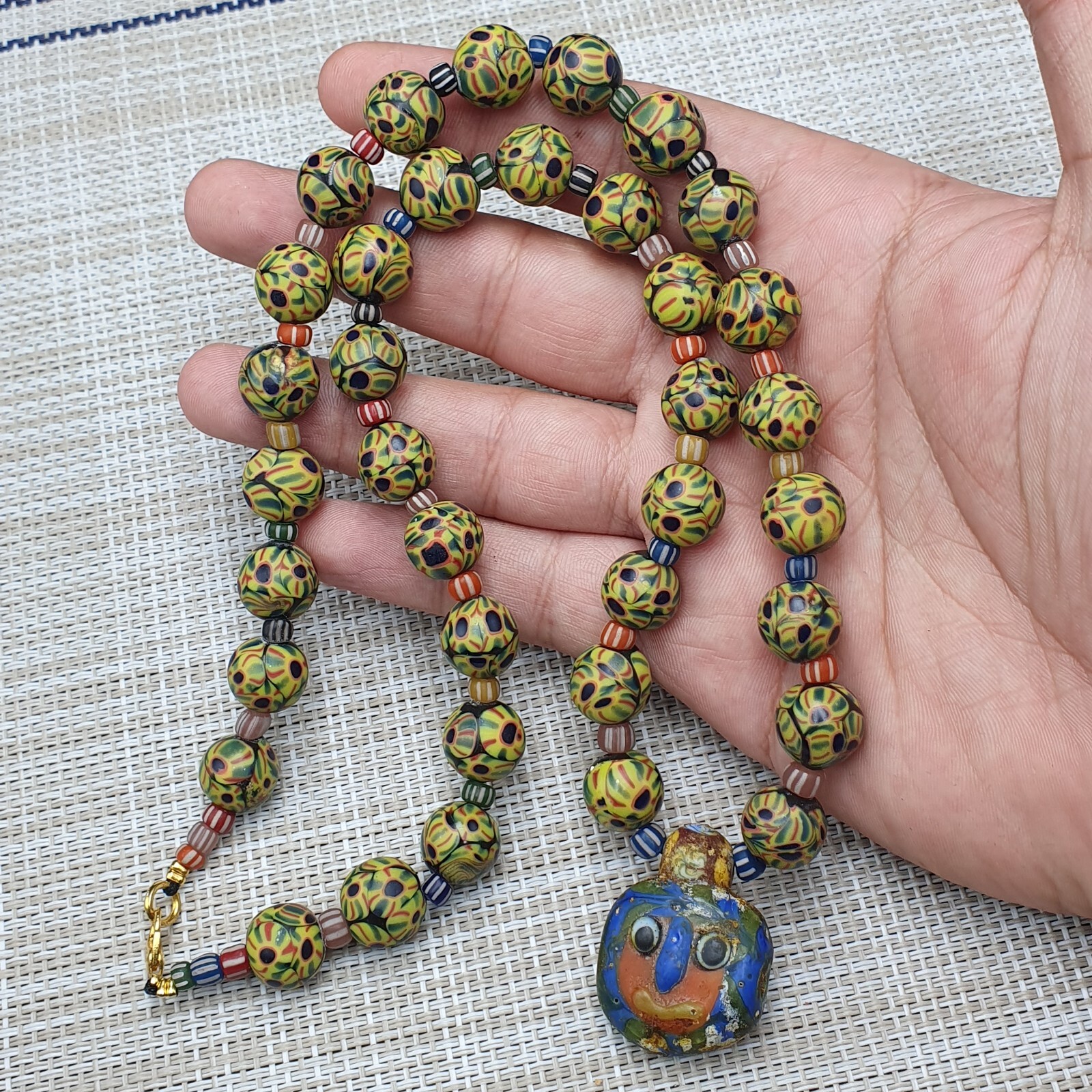 Stunning Vintage Venetian Style Eyes Glass With Old Face Glass Pendant Necklace
