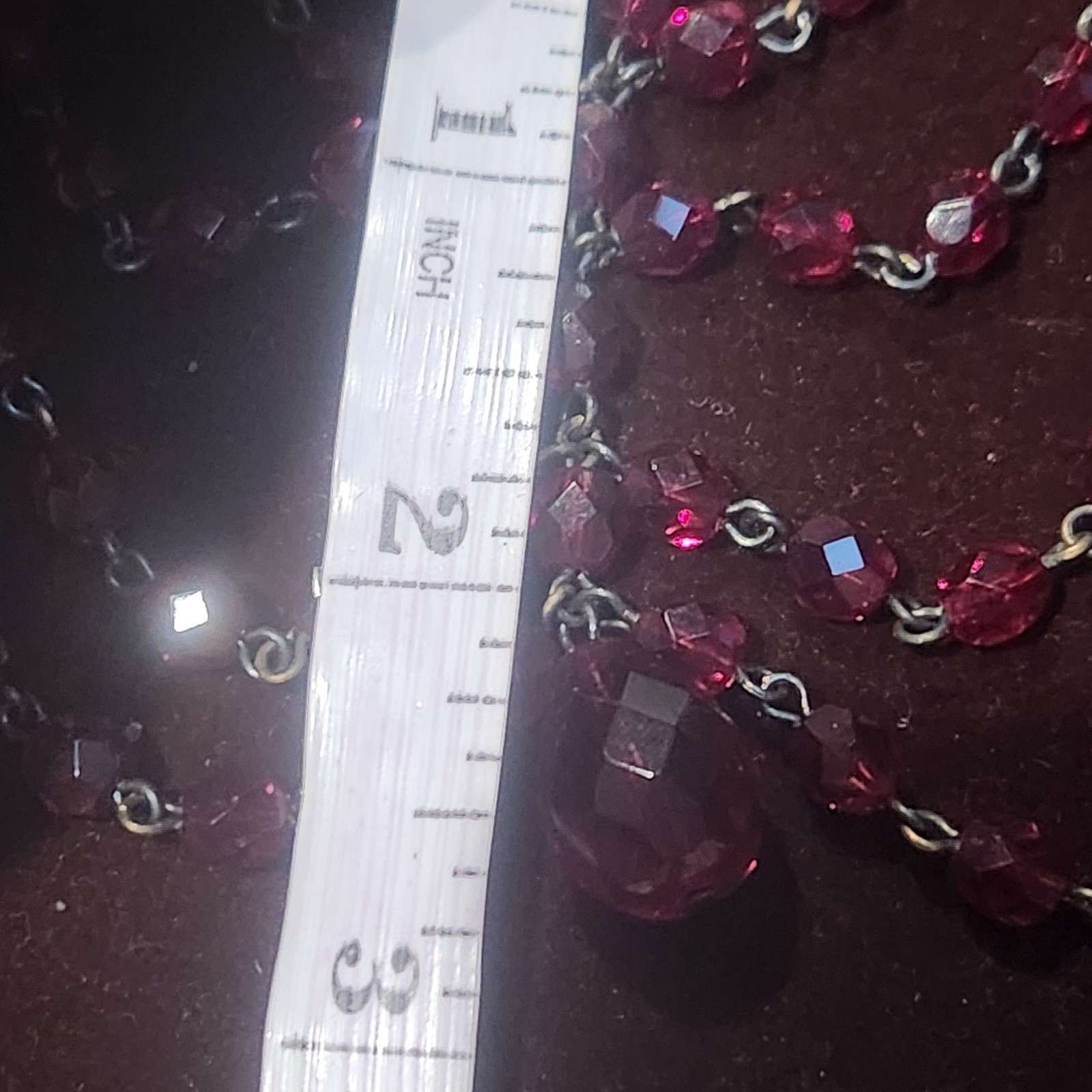 Lyndell NYC Red Crystal Multi Strand Bib Necklace Antiqued metal Tone 15in.