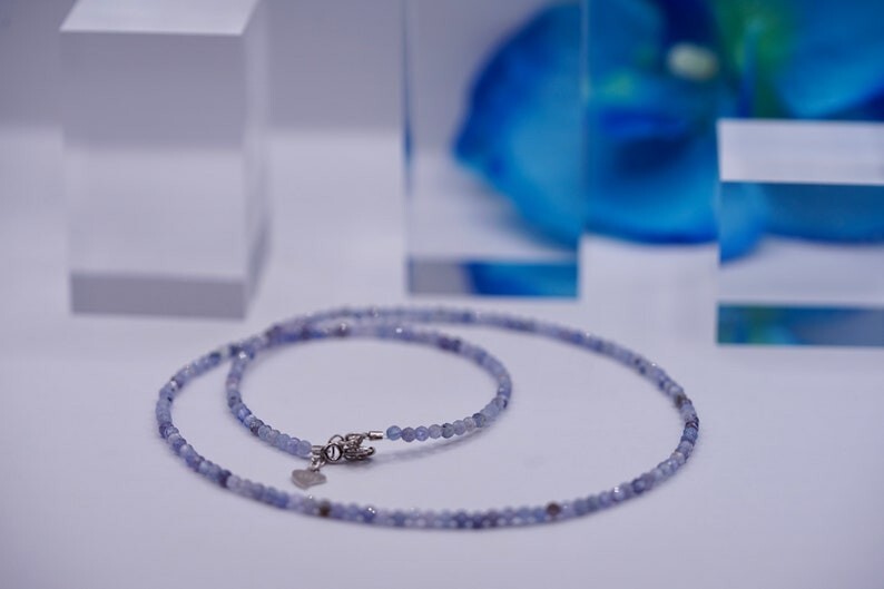 Natural Tanzanite Faceted Round Gemstone Beaded Positivity Energy Necklaces 18”