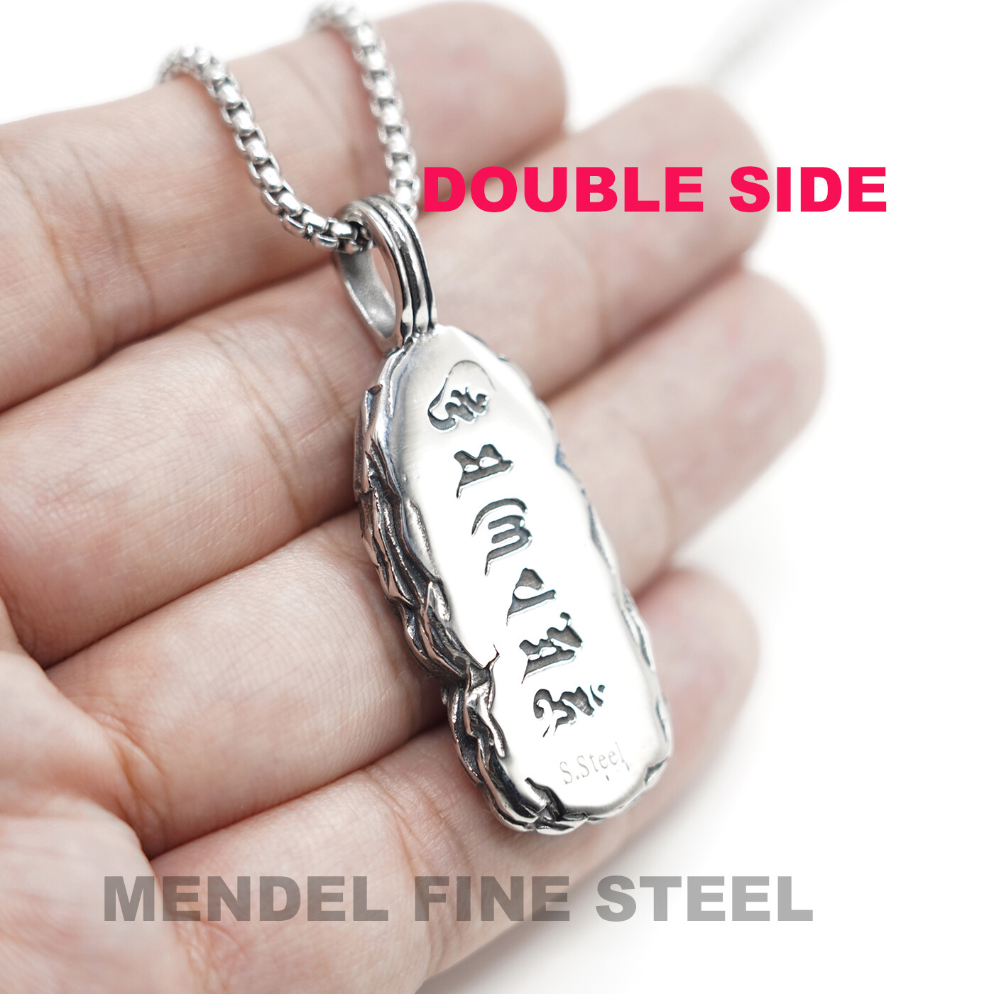 MENDEL Mens Tibetan Buddhist Protection Amulet Pendant Necklace Stainless Steel