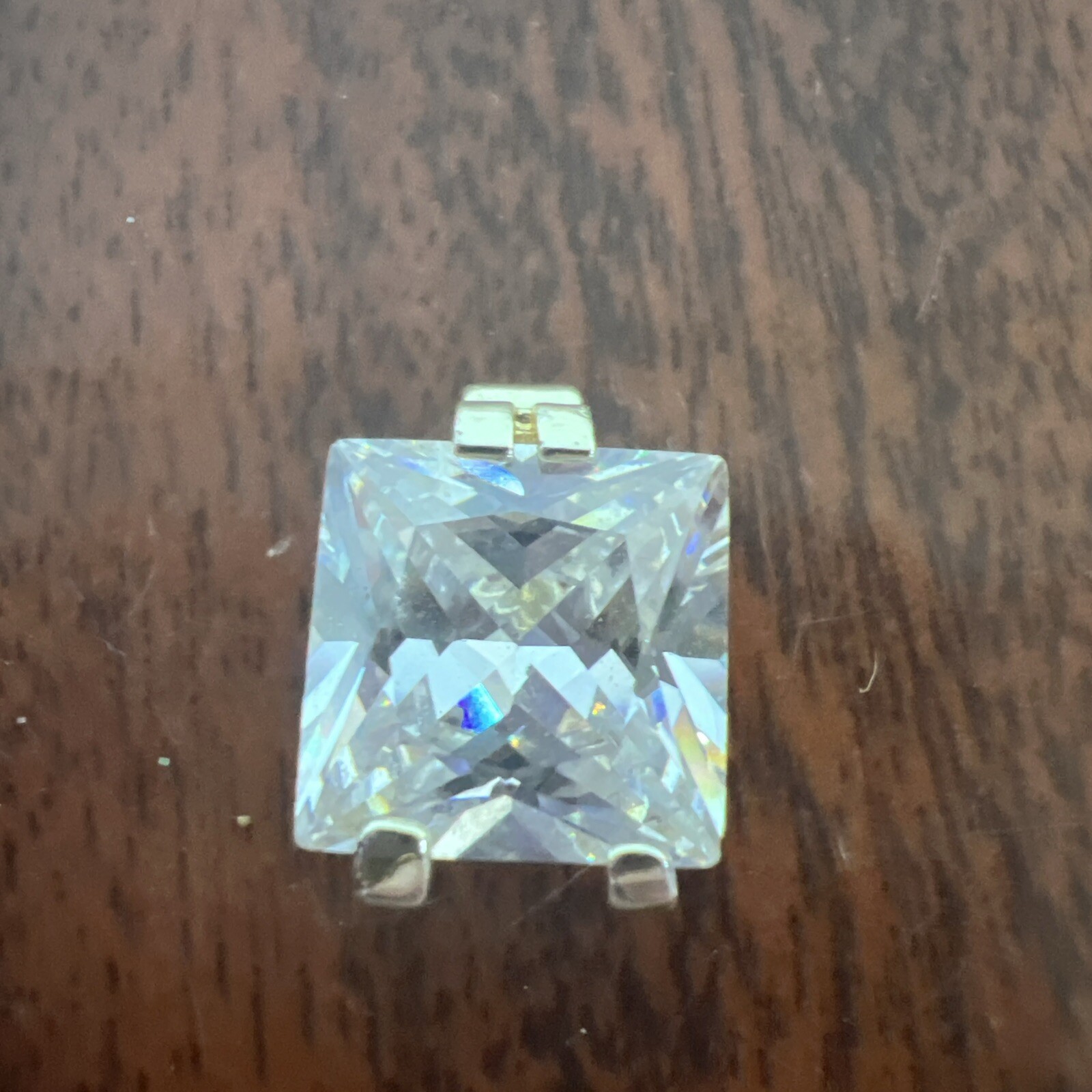 ROMAN RMN Square Gold tone Solitaire CZ Pendant Clear Colorless Stone Princess