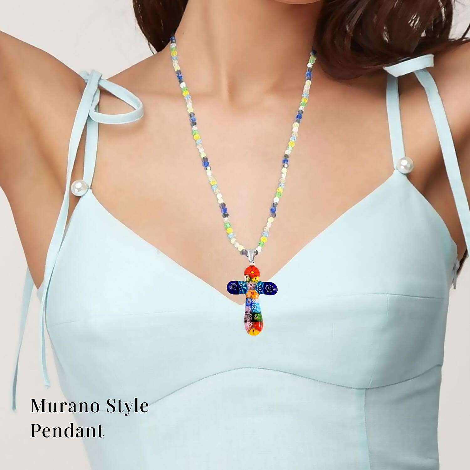 Glass Stainless Steel Heart Pendant Cross Necklace for Women Jewelry Gift 20″