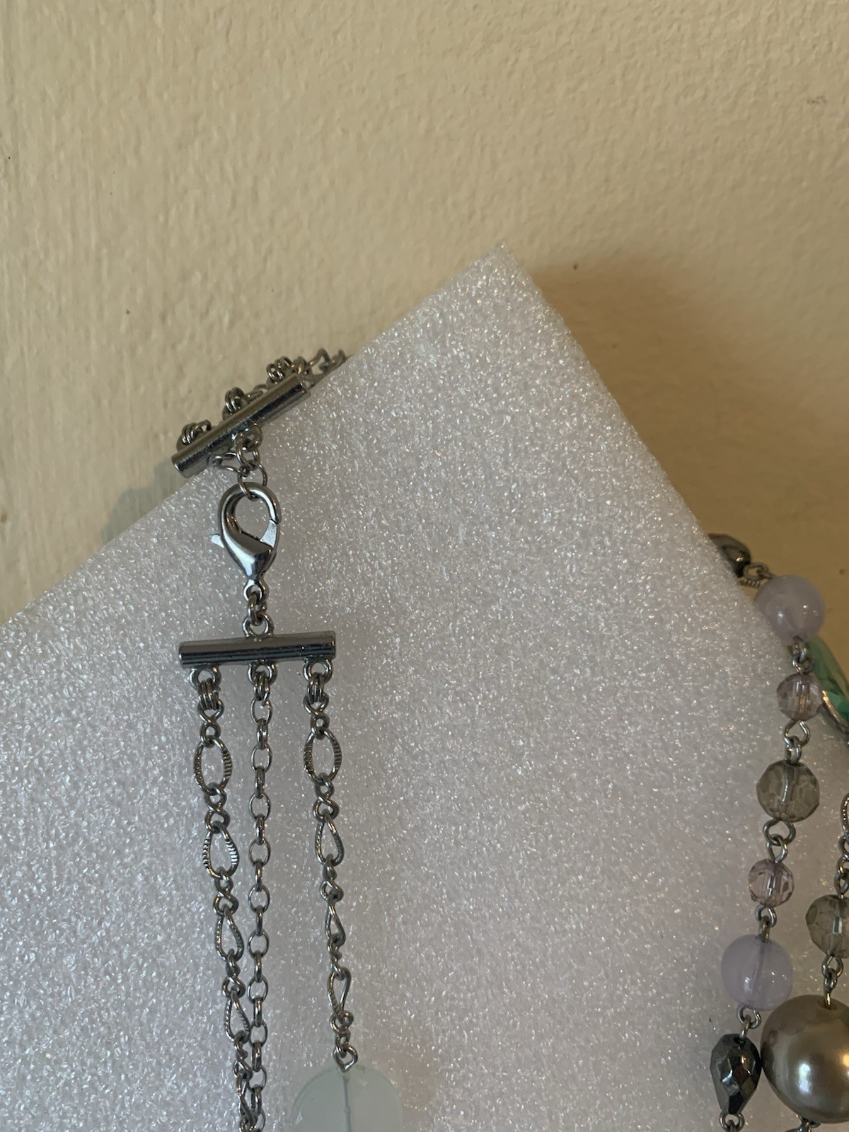 Ann Taylor Layered Silver-Tone Chain Beaded Necklace, Glass Beads, Toggle