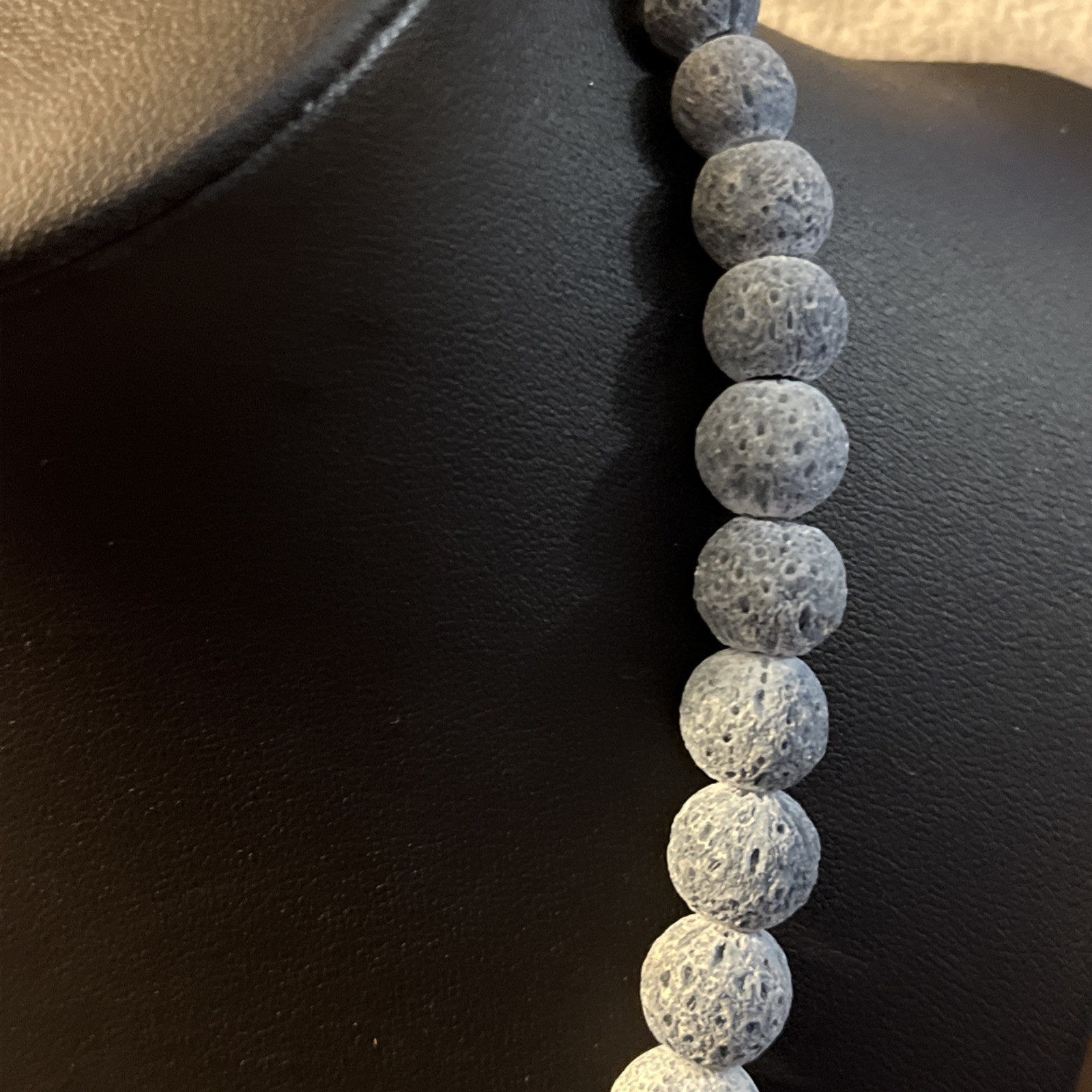 Gray Lava Rock Bead Necklace Natural Stone Diffuser Jewelry Unisex Boho Style