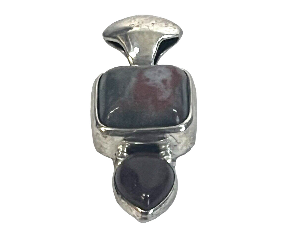 vtg Sterling Silver 21mm x 19mm Solid Framed Red Jasper Slider 925 Pendant 13g