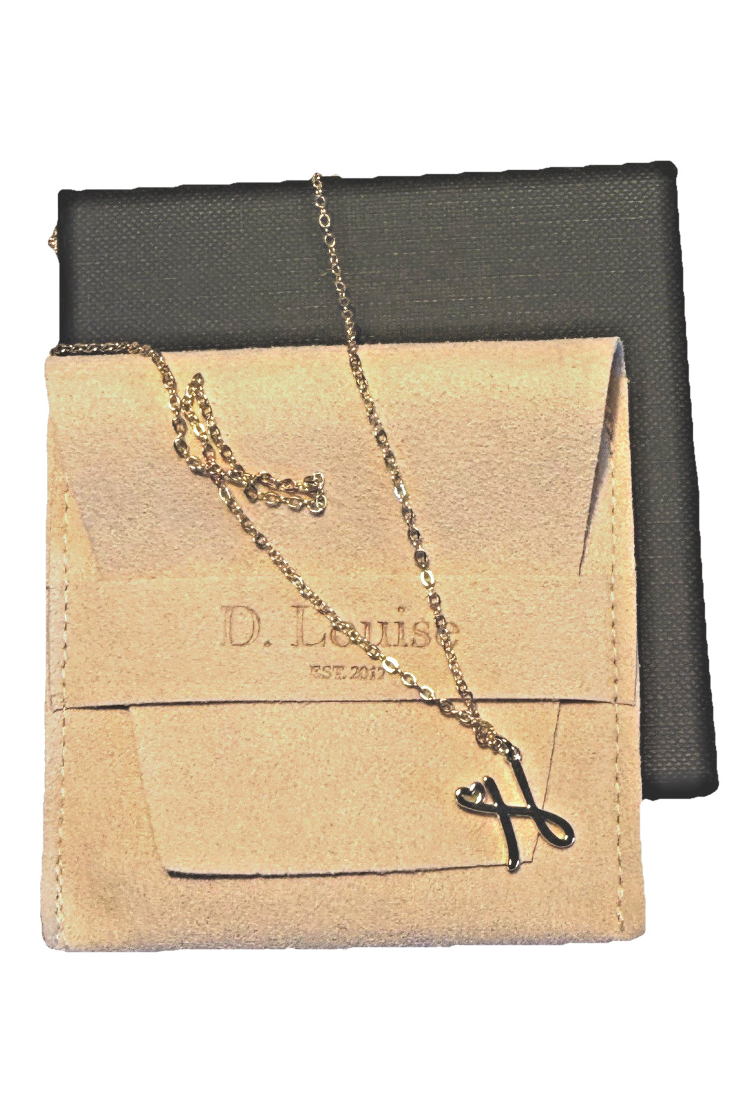 D. Louise Gold Tone initial “H” Cable Chain Necklace 16 in Adj. Lobster clasp
