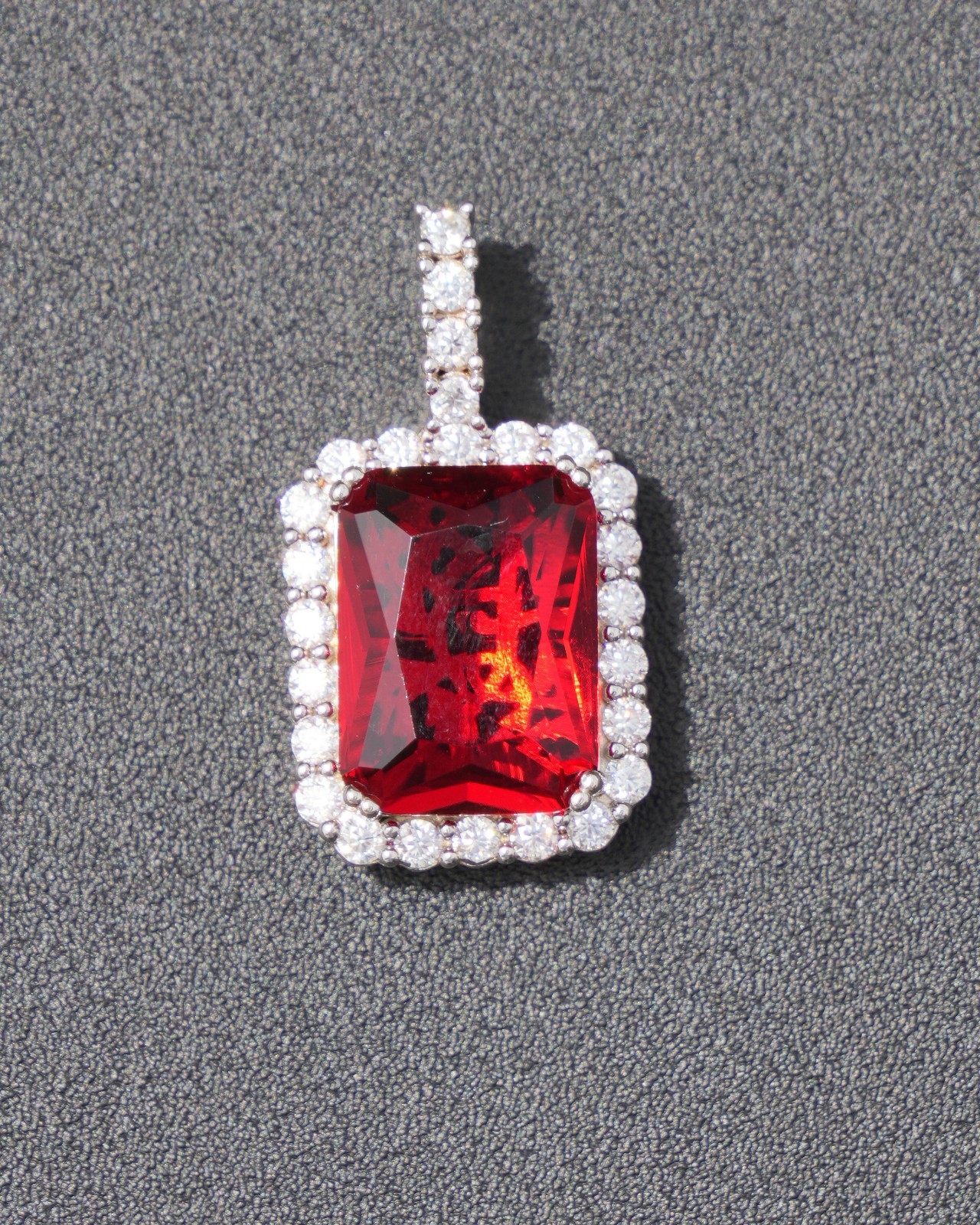 Moissanite & Simulated Ruby Pendant -925 Sterling Silver