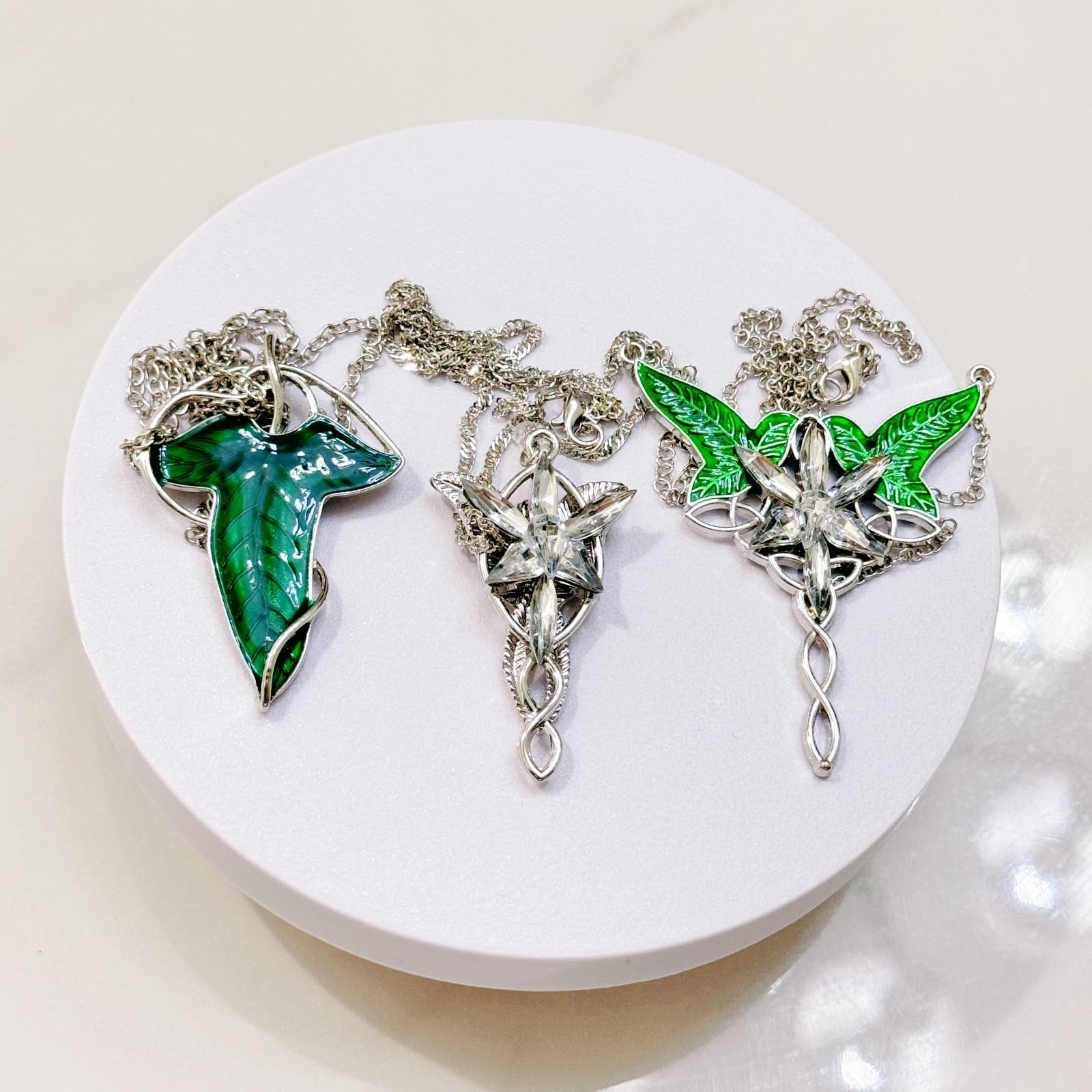 Pack Arwen Evenstar Pendant Necklace Costume Jewelry CZ Elven Leaf Charm