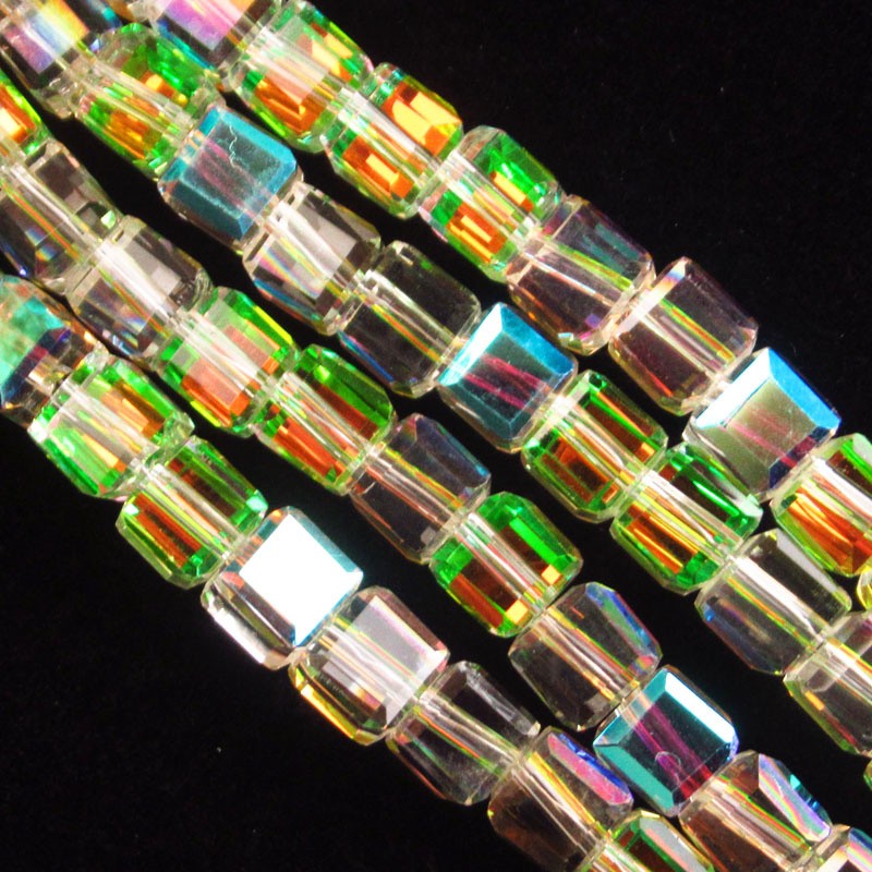 1Strand 6mm Faceted Cyan Rainbow Crystal Cube Loose Bead 18inch SJTZ43