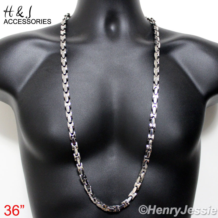 18-40″316L Stainless Steel HEAVY 8mm Silver Interlock Bones Link Chain Necklace
