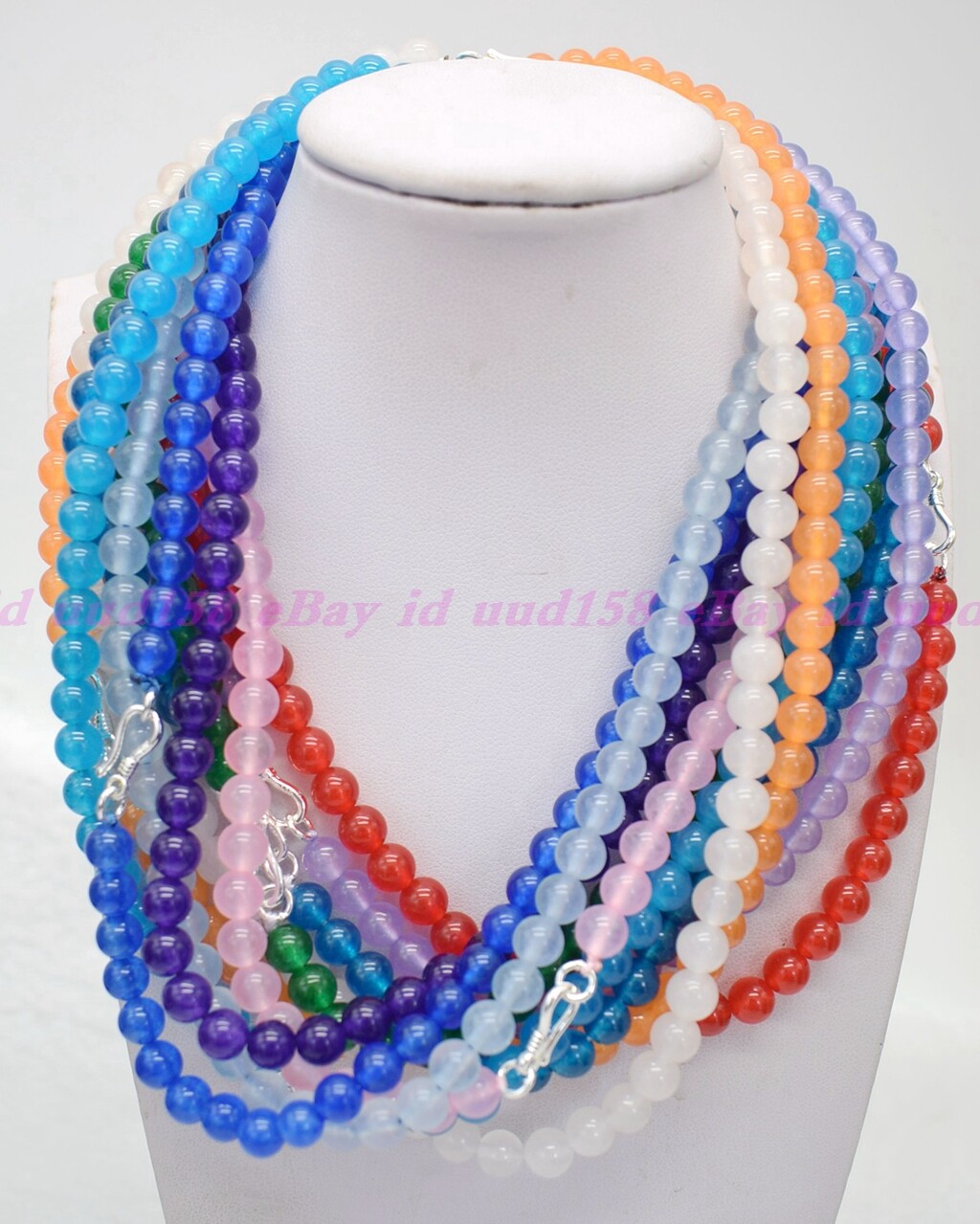 Lots 6mm Natural Multicolor Gems Beads Necklace Silver Clasp 18-28″ AAA