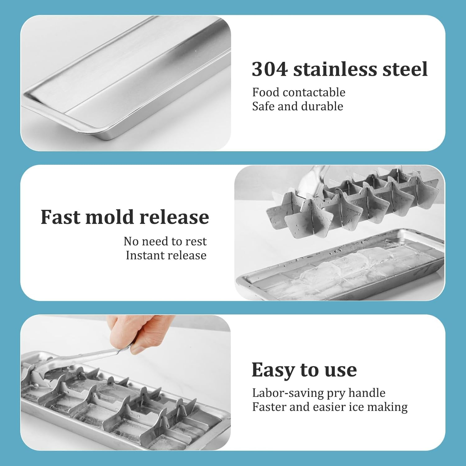 Stainless Steel & Metal Ice Cube Trays with Handle 18-Slot Small Ice Cube Mold