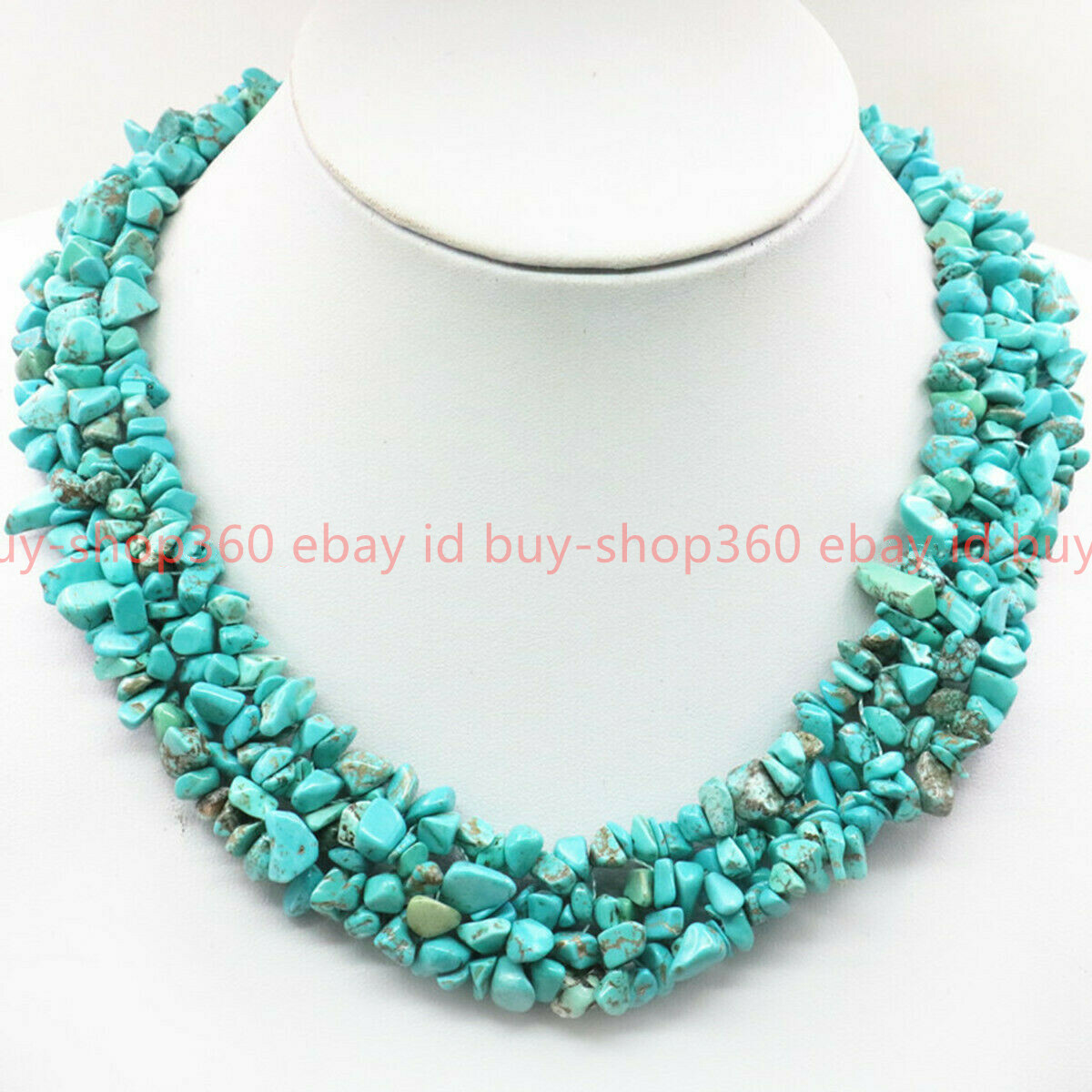 Natural Genuine 3 Rows 5-8mm Blue Turquoise Gravel Gemstone Necklace 17-19 Inch