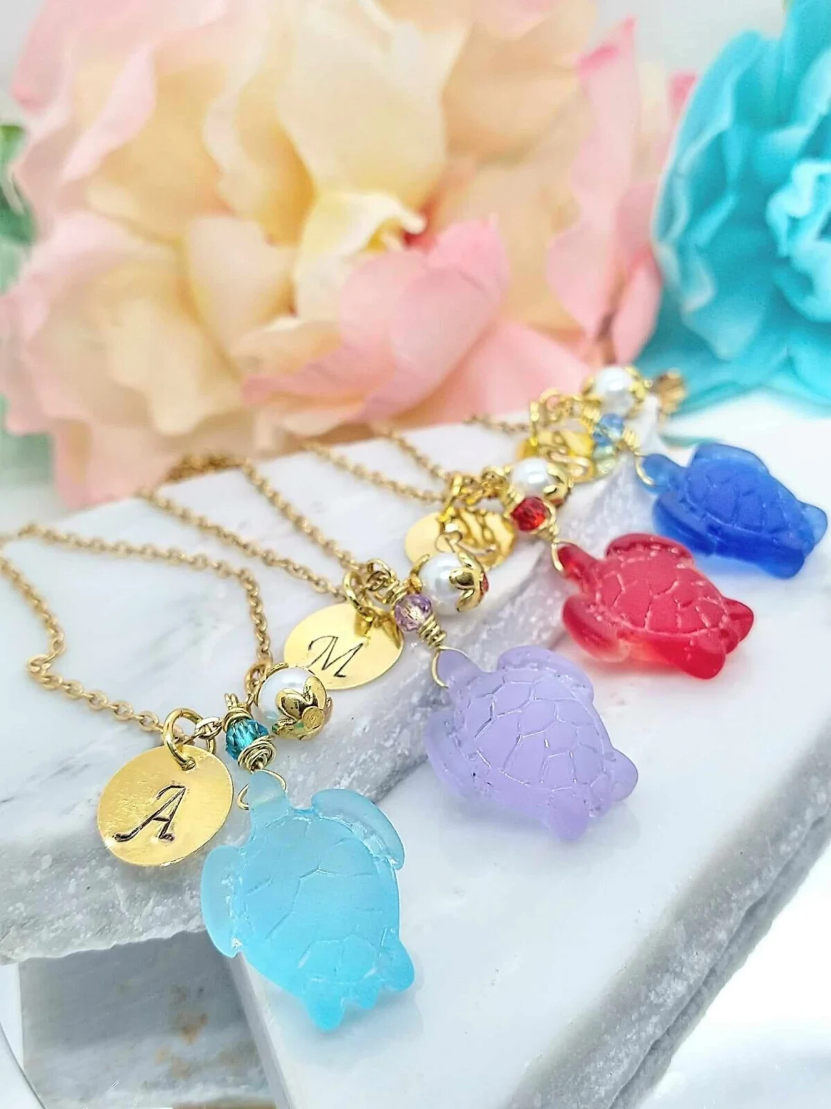 Personalized Sea Glass Turtle Necklace, Customizeable Beach Jewelry, Gift