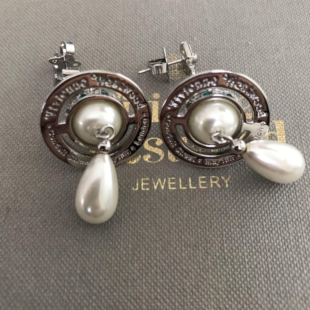 Vivienne Westwood Earrings Pearl Drop Orb Silver No BOX [EJ0112