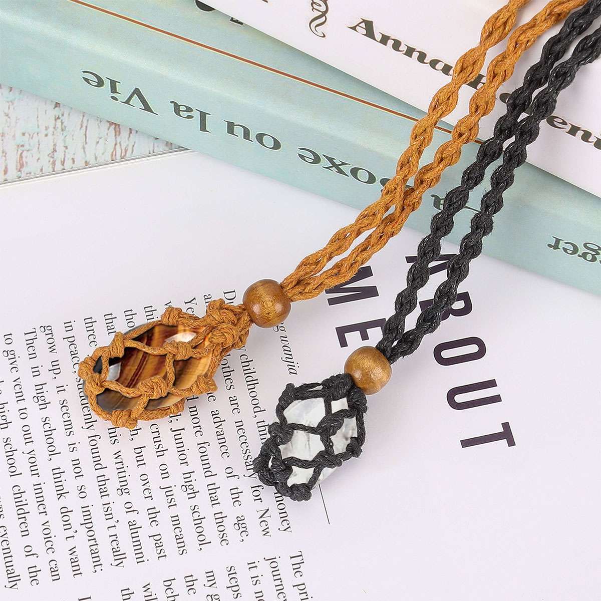 Crystal Holder Cage Necklace Set Stone Holder Necklace for Crystals Cord Net