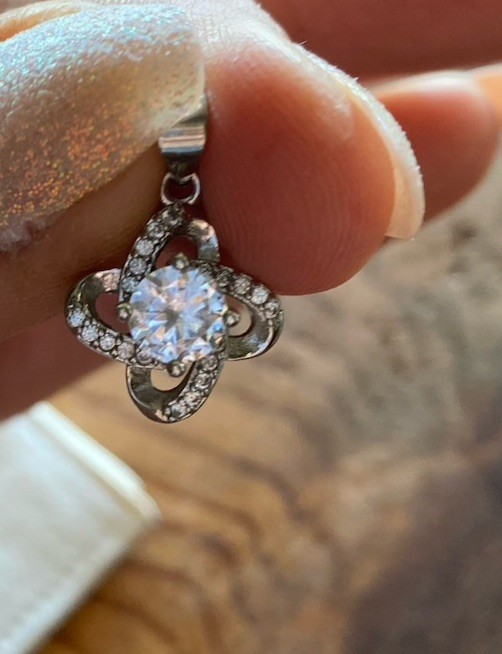 925 Sterling Silver Flower Pendant Charm, White Cubic Zirconia, Prong Set Signed