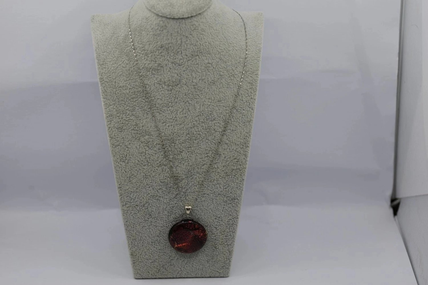 Dichroic Art Glass Pendant Necklace Sterling Silver 925 Italy Chain Burgundy Red